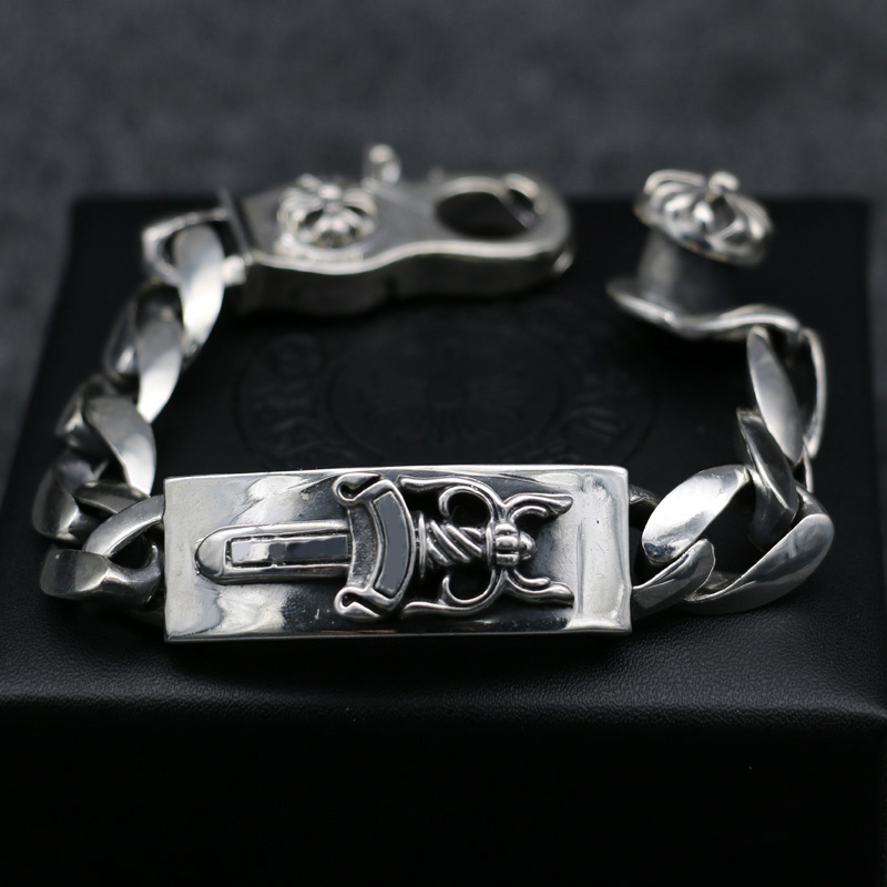 대거+크로스볼 링크 클래식체인 팔찌 925실버