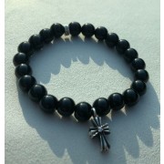 8mm 오닉스볼  크로스펜던트포인트 밴딩 팔찌